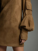 Vintage Loose Suede Turtleneck Mini Dress