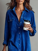 Loose Corduroy Double Chest Pocket Single Breasted Midi Dress