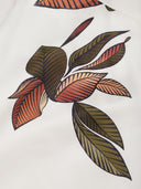 Abito midi a tubino in raso con maniche corte e motivo a foglie bianche